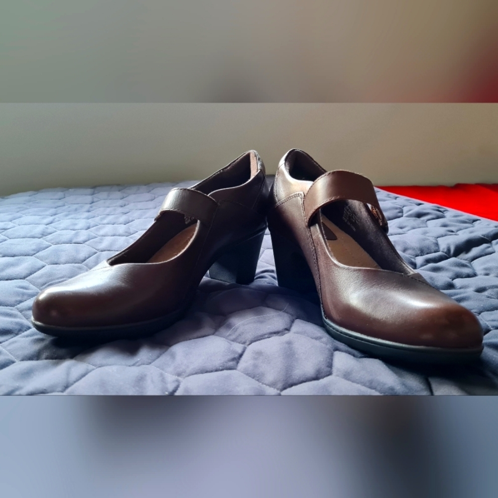 EUC Earth Origins Brown Leather Heeled Mary Janes